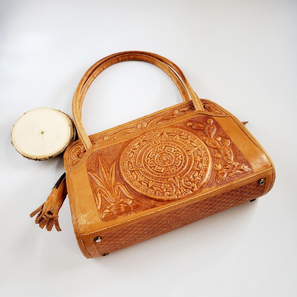 Mexican Leather Aztec Design Purse